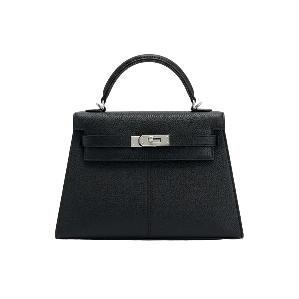 Sac à Main Femme Élégant en Cuir Noir avec Fermoir Doré