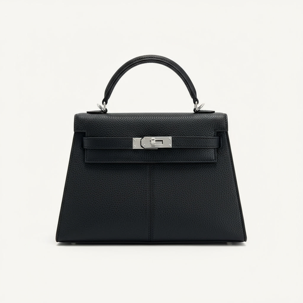 Sac à Main Femme Élégant en Cuir Noir avec Fermoir Doré
