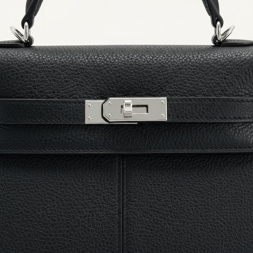 Sac à Main Femme Élégant en Cuir Noir avec Fermoir Doré