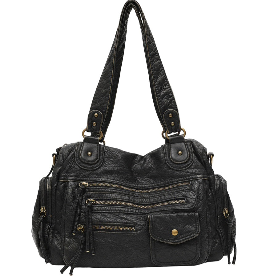 Sac à Bandoulière Vintage Femme – Cuir Élégant avec Poches Zippées