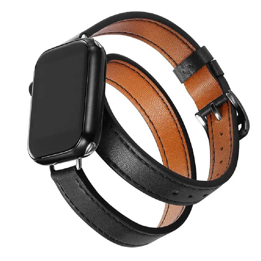 Bracelet Double Tour en Cuir pour Apple Watch – Luxe et Style Unique