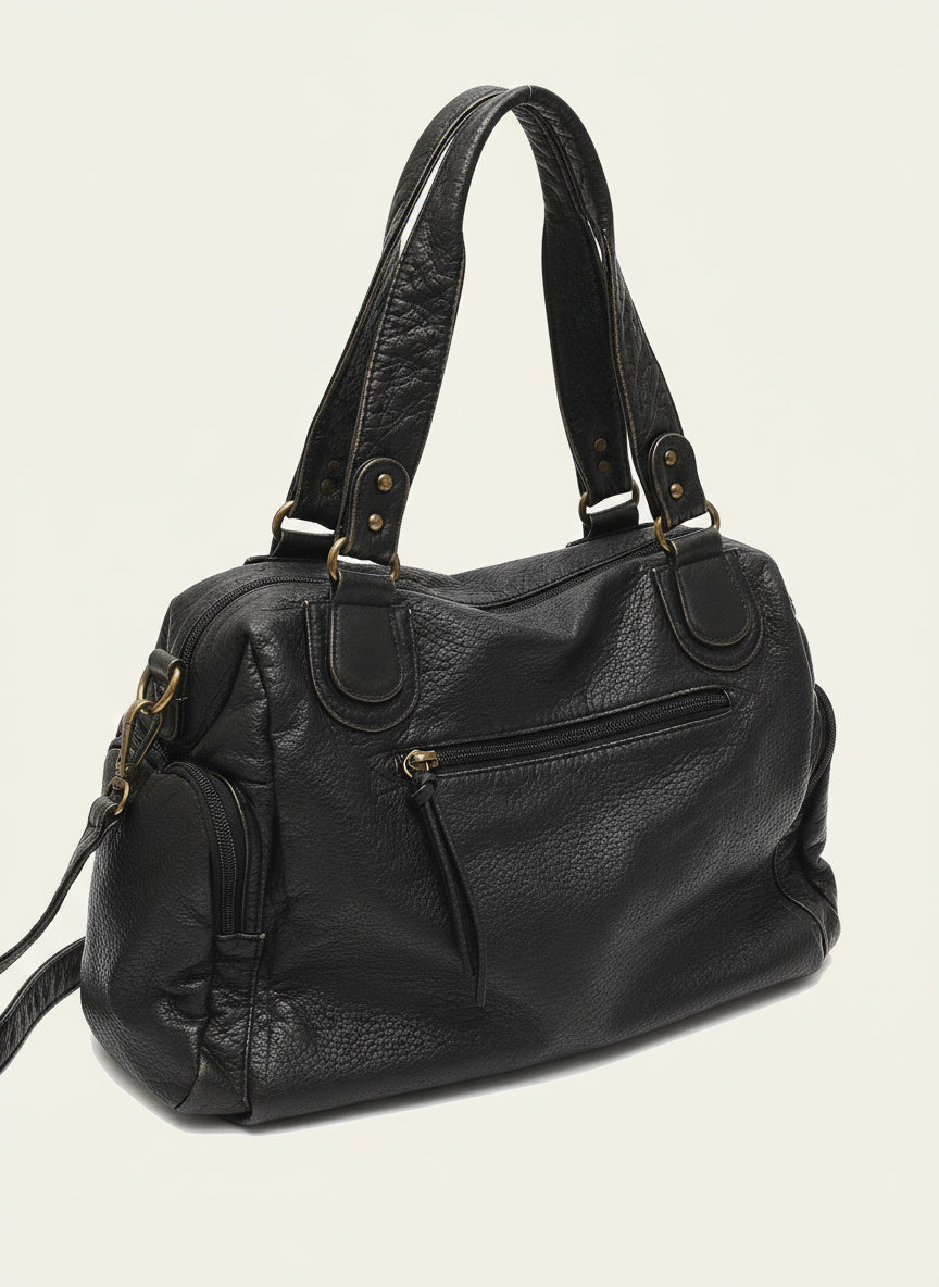 Sac à Bandoulière Vintage Femme – Cuir Élégant avec Poches Zippées