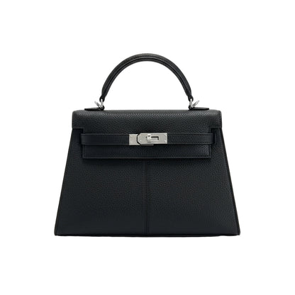 Sac à Main Femme Élégant en Cuir Noir avec Fermoir Doré