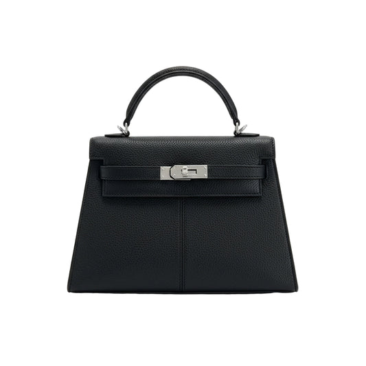 Sac à Main Femme Élégant en Cuir Noir avec Fermoir Doré