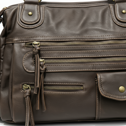 Sac Vintage Cuir Vieilli avec Poches Multiples