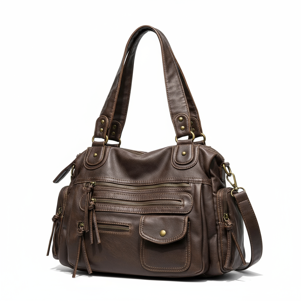 Sac Vintage Cuir Vieilli avec Poches Multiples