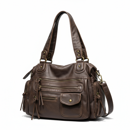 Sac Vintage Cuir Vieilli avec Poches Multiples