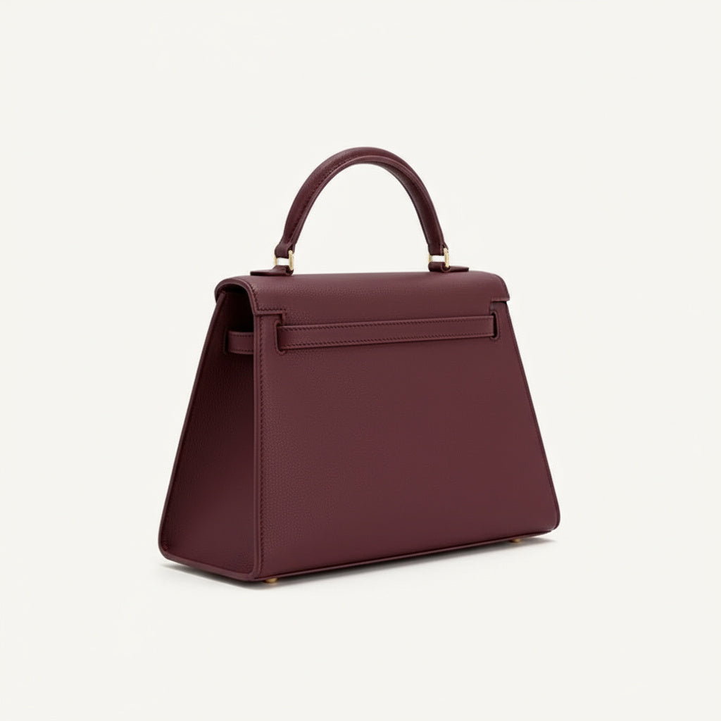 Sac à Main Femme Élégant en Cuir Rouge Bordeaux avec Fermoir Doré