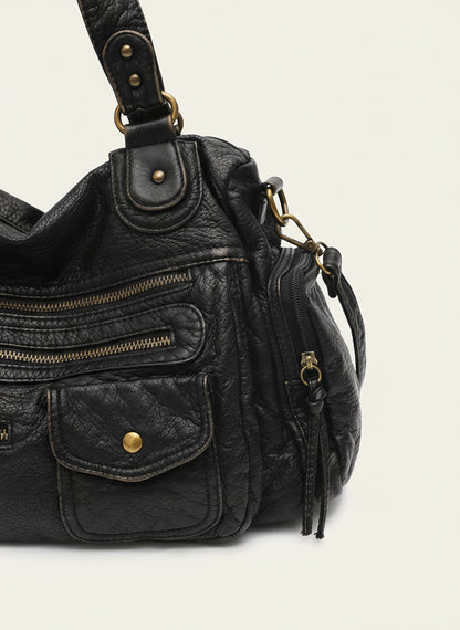 Sac à Bandoulière Vintage Femme – Cuir Élégant avec Poches Zippées