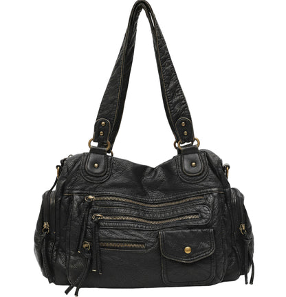 Sac à Bandoulière Vintage Femme – Cuir Élégant avec Poches Zippées
