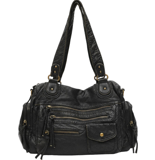 Sac à Bandoulière Vintage Femme – Cuir Élégant avec Poches Zippées