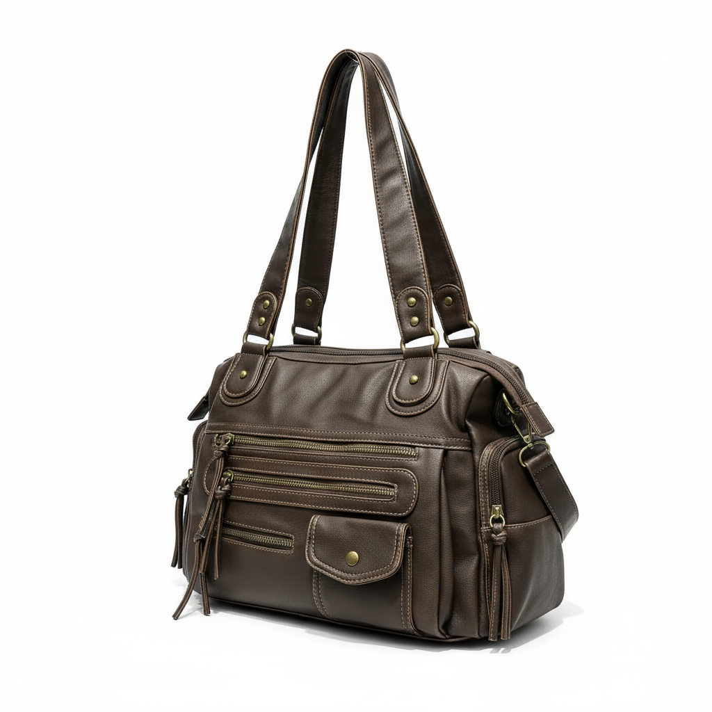 Sac Vintage Cuir Vieilli avec Poches Multiples