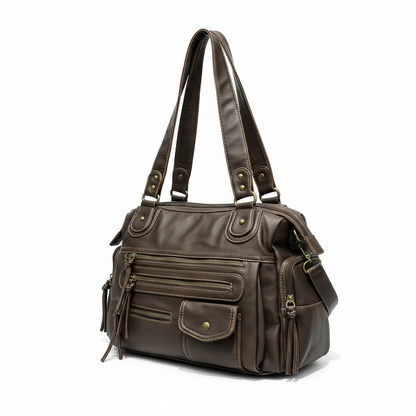Sac Vintage Cuir Vieilli avec Poches Multiples