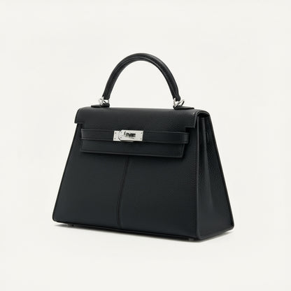 Sac à Main Femme Élégant en Cuir Noir avec Fermoir Doré