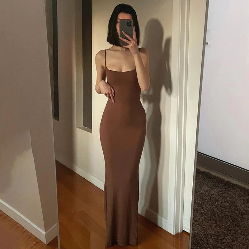 Robe Longue à Bretelles Spaghetti pour Femme