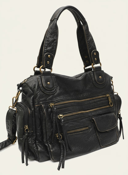 Sac à Bandoulière Vintage Femme – Cuir Élégant avec Poches Zippées
