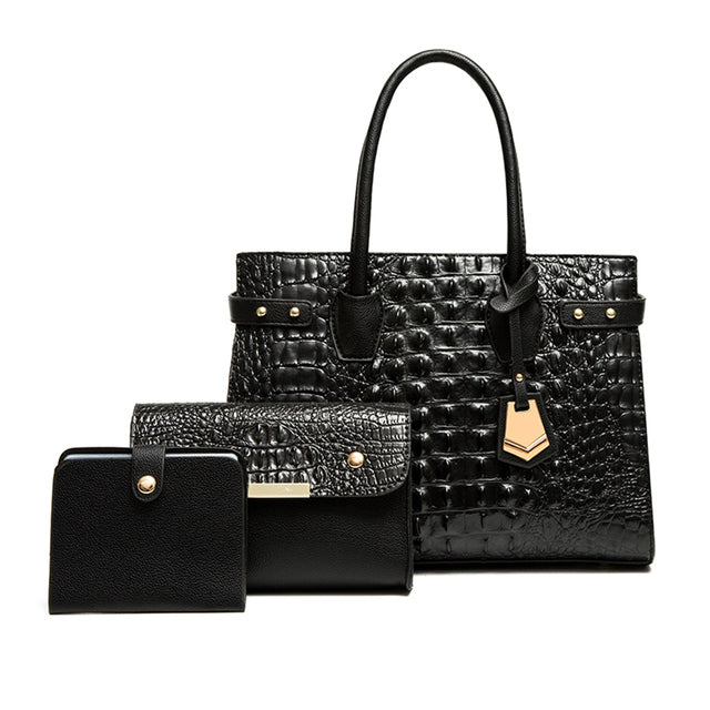 Sac crocodile 3 pièces - Sac a main croco noir