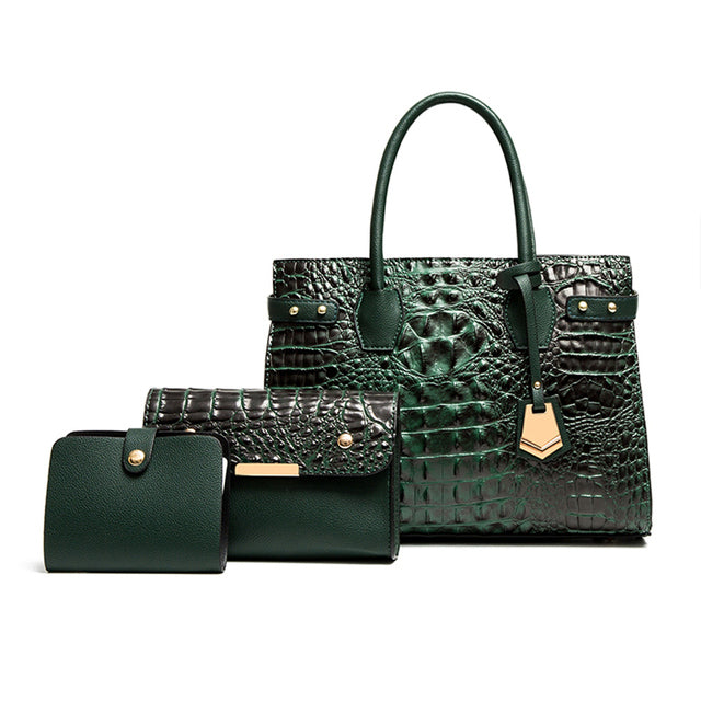 Sac crocodile 3 pièces - Sac a main croco noir