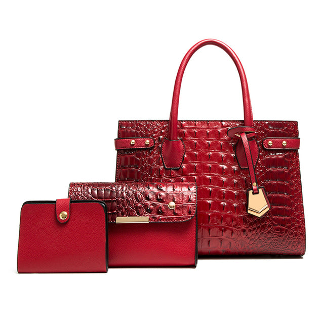 Sac crocodile 3 pièces - Sac a main croco noir