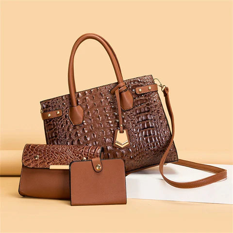 Sac crocodile 3 pièces - Sac a main croco noir