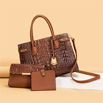 Sac crocodile 3 pièces - Sac a main croco noir