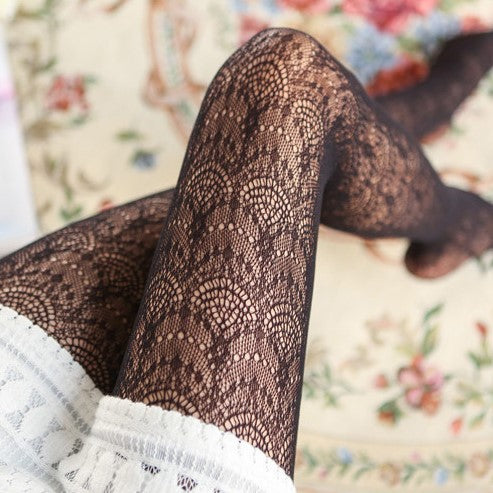 Collants dentelle fleur