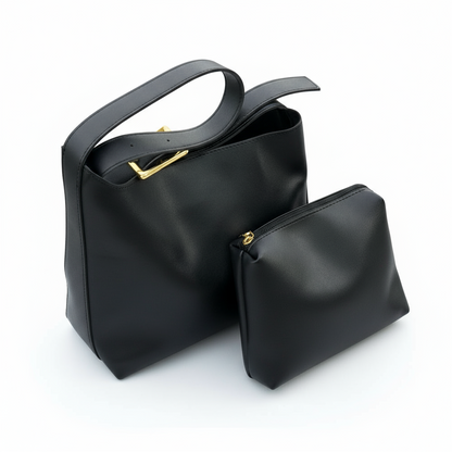 Sac à Épaule en Cuir avec Pochette Assortie