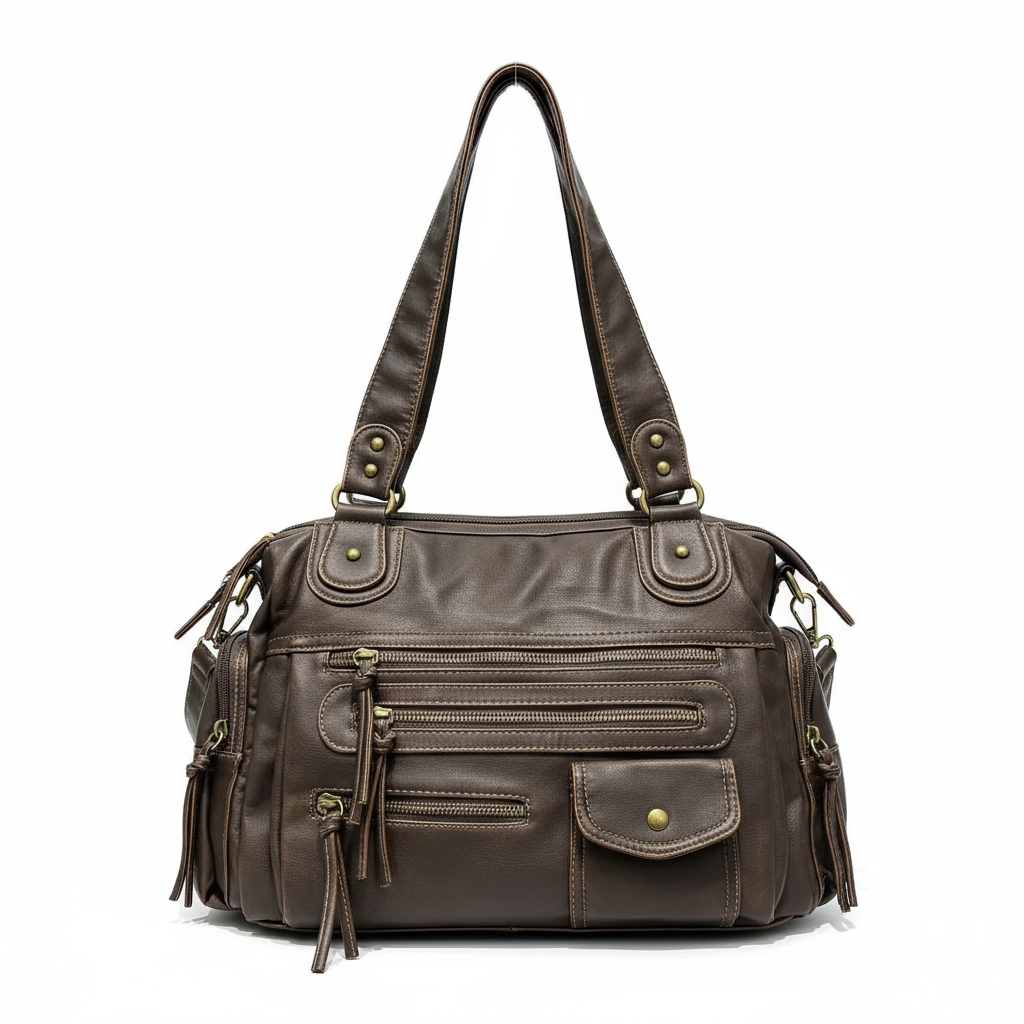 Sac Vintage Cuir Vieilli avec Poches Multiples