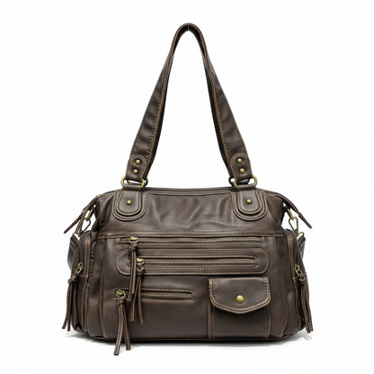 Sac Vintage Cuir Vieilli avec Poches Multiples