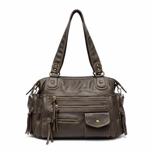 Sac Vintage Cuir Vieilli avec Poches Multiples
