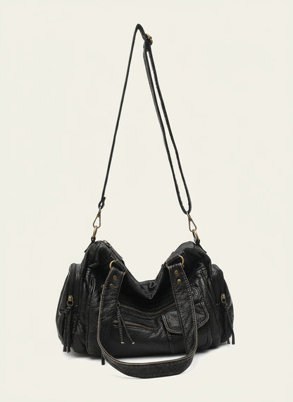 Sac à Bandoulière Vintage Femme – Cuir Élégant avec Poches Zippées