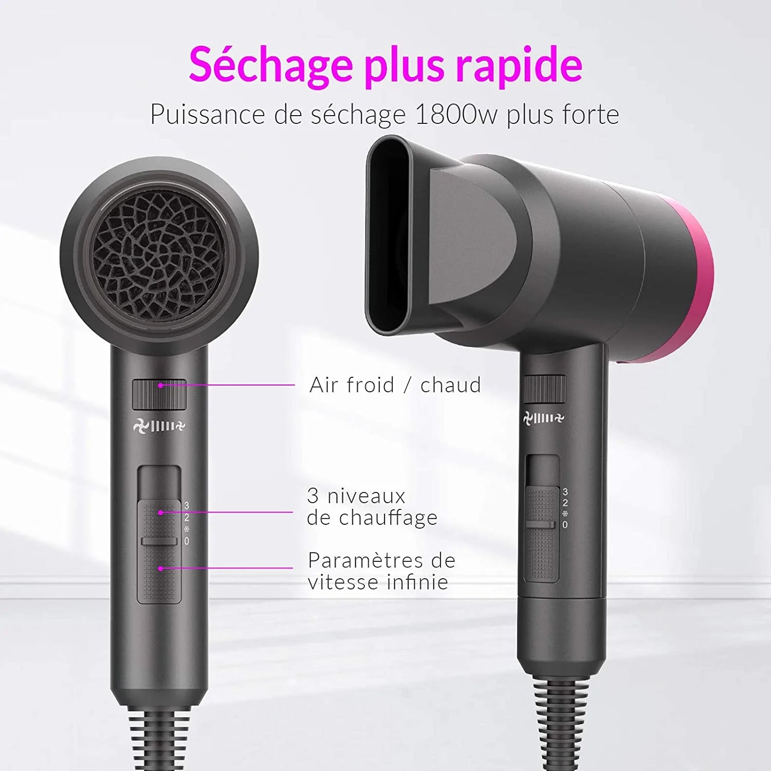 Sèche-Cheveux Professionnel Ionique Ultra-léger - Blxck France