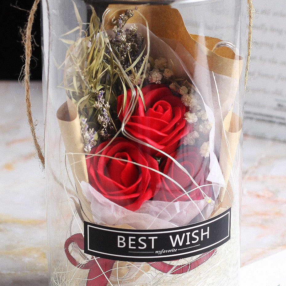 Rose éternelle enchantée en cloche de verre avec éclairage - Blxck France