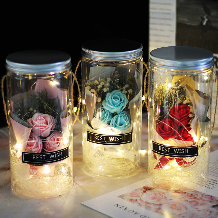 Rose éternelle enchantée en cloche de verre avec éclairage - Blxck France