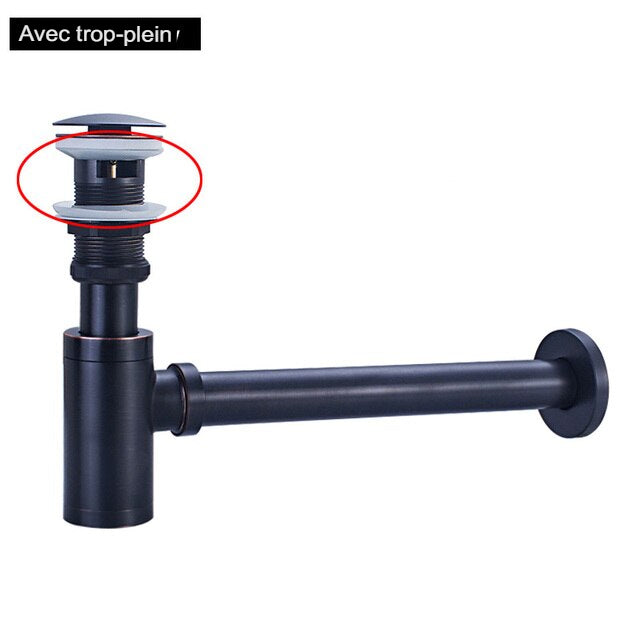 Siphon lavabo noir en laiton avec vidange Pop-Up - Blxck France