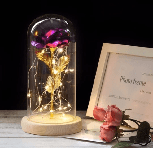 Rose Éternelle Enchantée lumineuse sous cloche - Idée Cadeau Femme - Blxck France