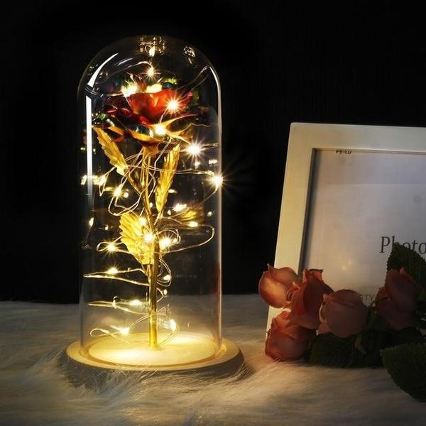 Rose Éternelle Enchantée lumineuse sous cloche - Idée Cadeau Femme - Blxck France