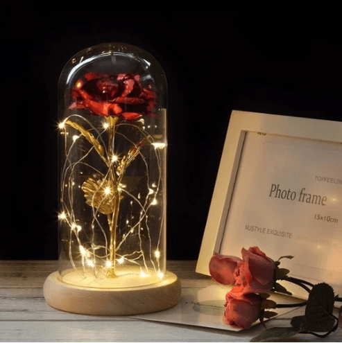 Rose Éternelle Enchantée lumineuse sous cloche - Idée Cadeau Femme - Blxck France